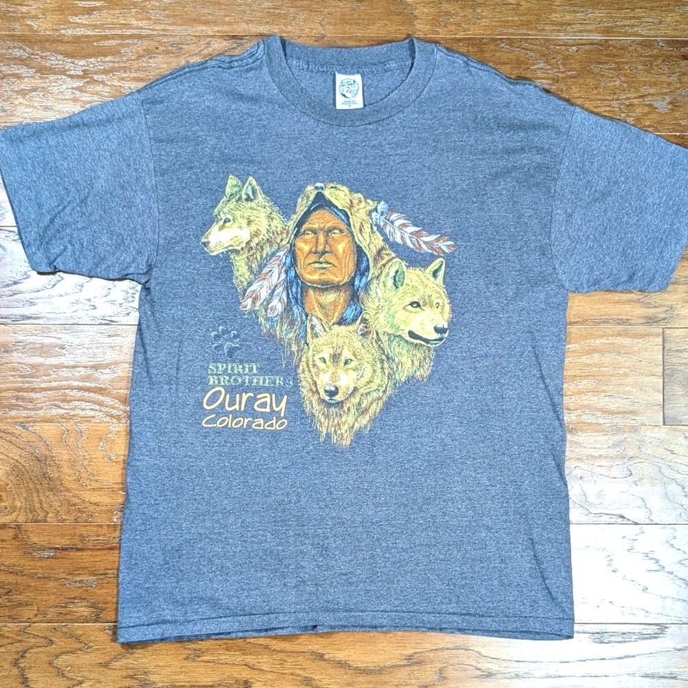Vintage‎ Native American Indian Wolves Spirit Brothers T Shirt XL Single Stitch